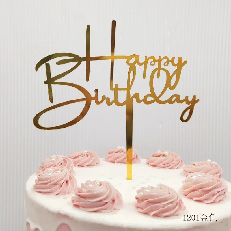 Оптова продажа товарів для декорування тортів до дня народження: акрилові топпери з рожево-золотим, червоним і срібним покриттям, декор для вечірок і випічки тортів