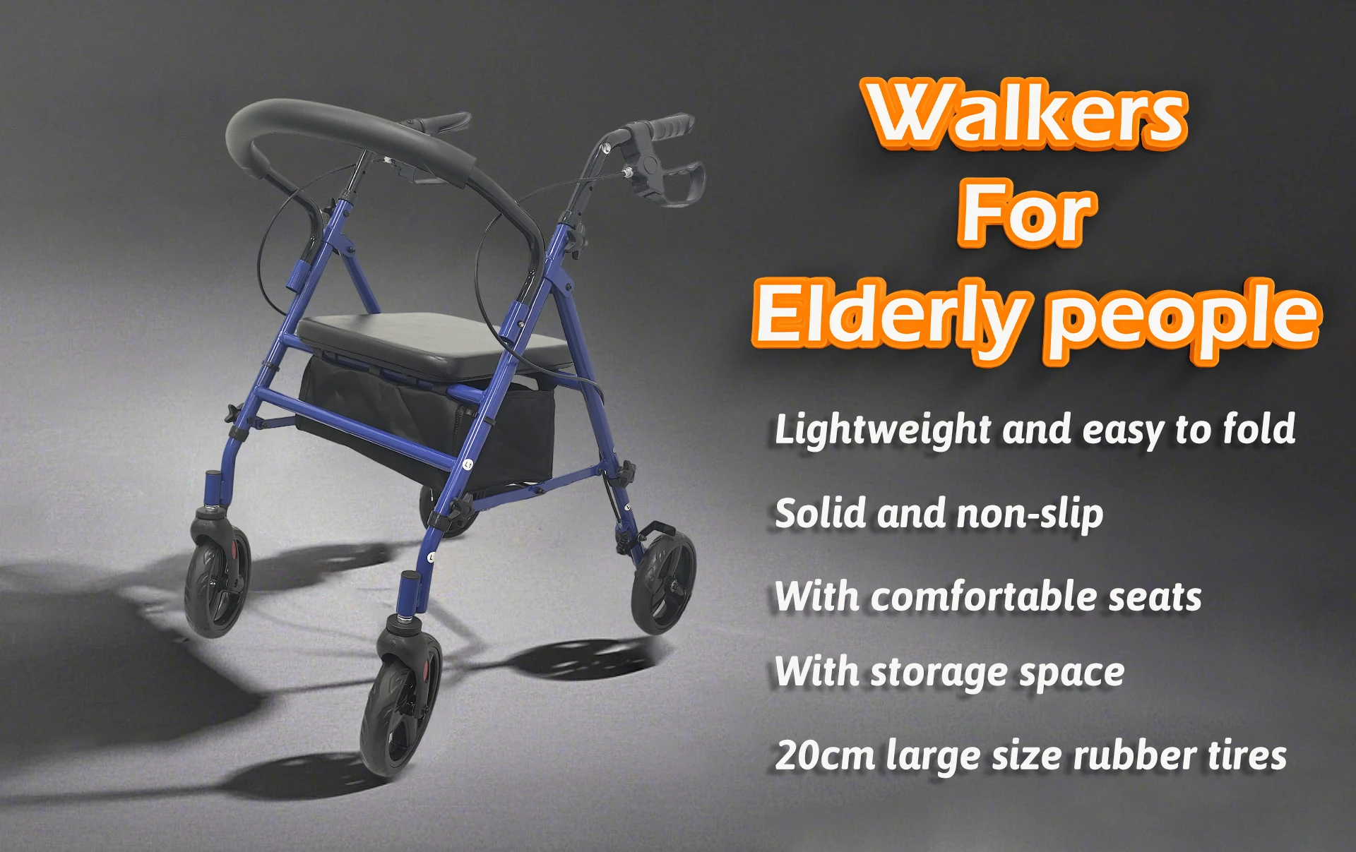 product foldable steel big 4 wheel rollator walker for elderly walker adults walking aids rollator walker-3