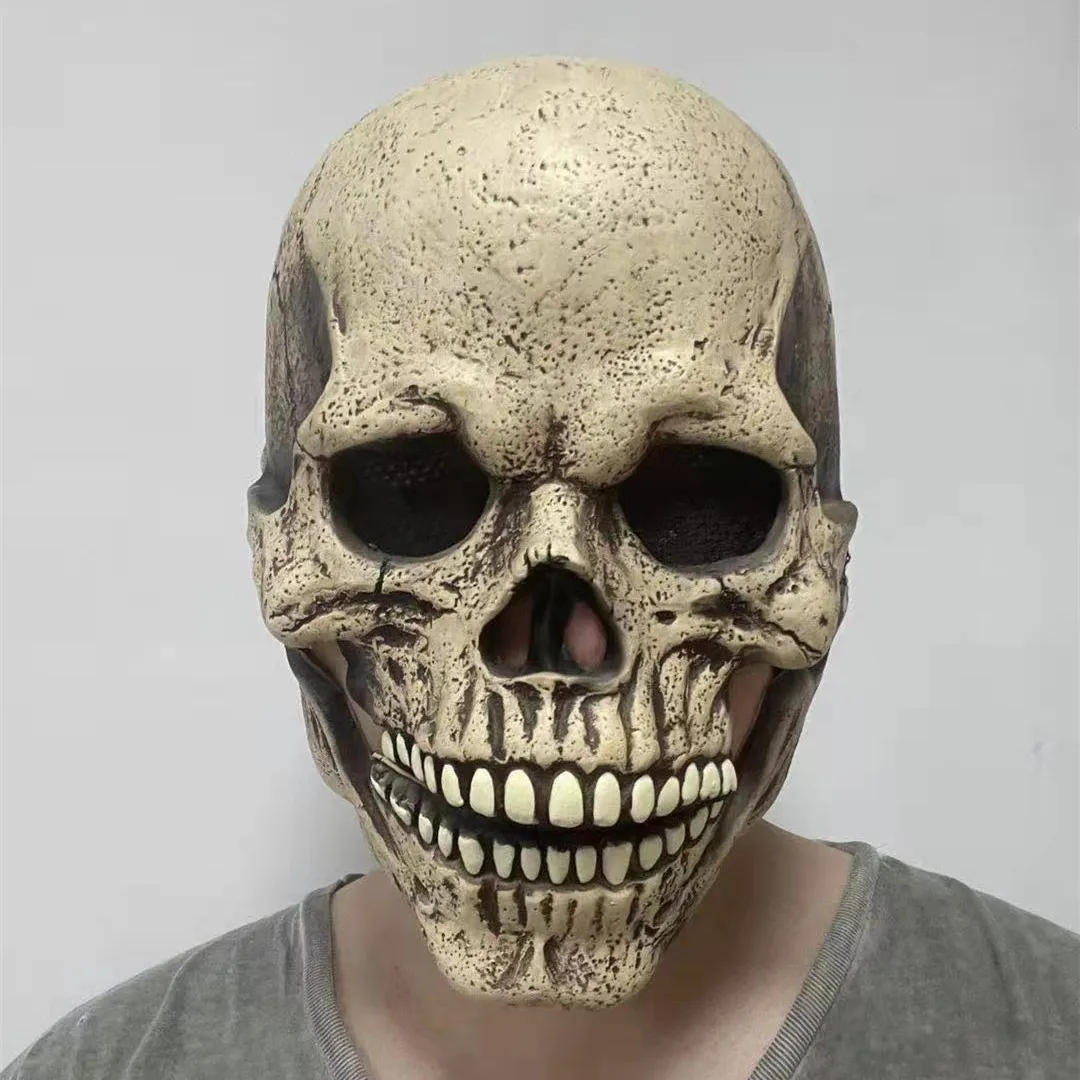 Men Halloween Horror Scary Mouth Can Move Latex Full Face Skeleton