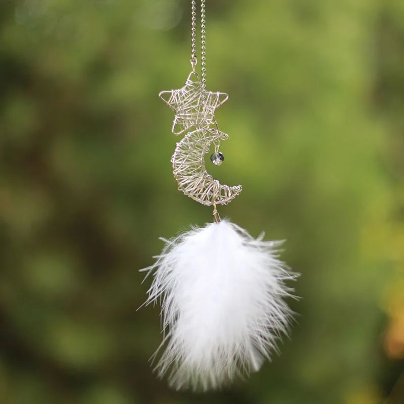 Newrys Handmade Feather Dream Catcher - Moon & Feather Hanging Decor For Car, Window, Porch - White - View #9