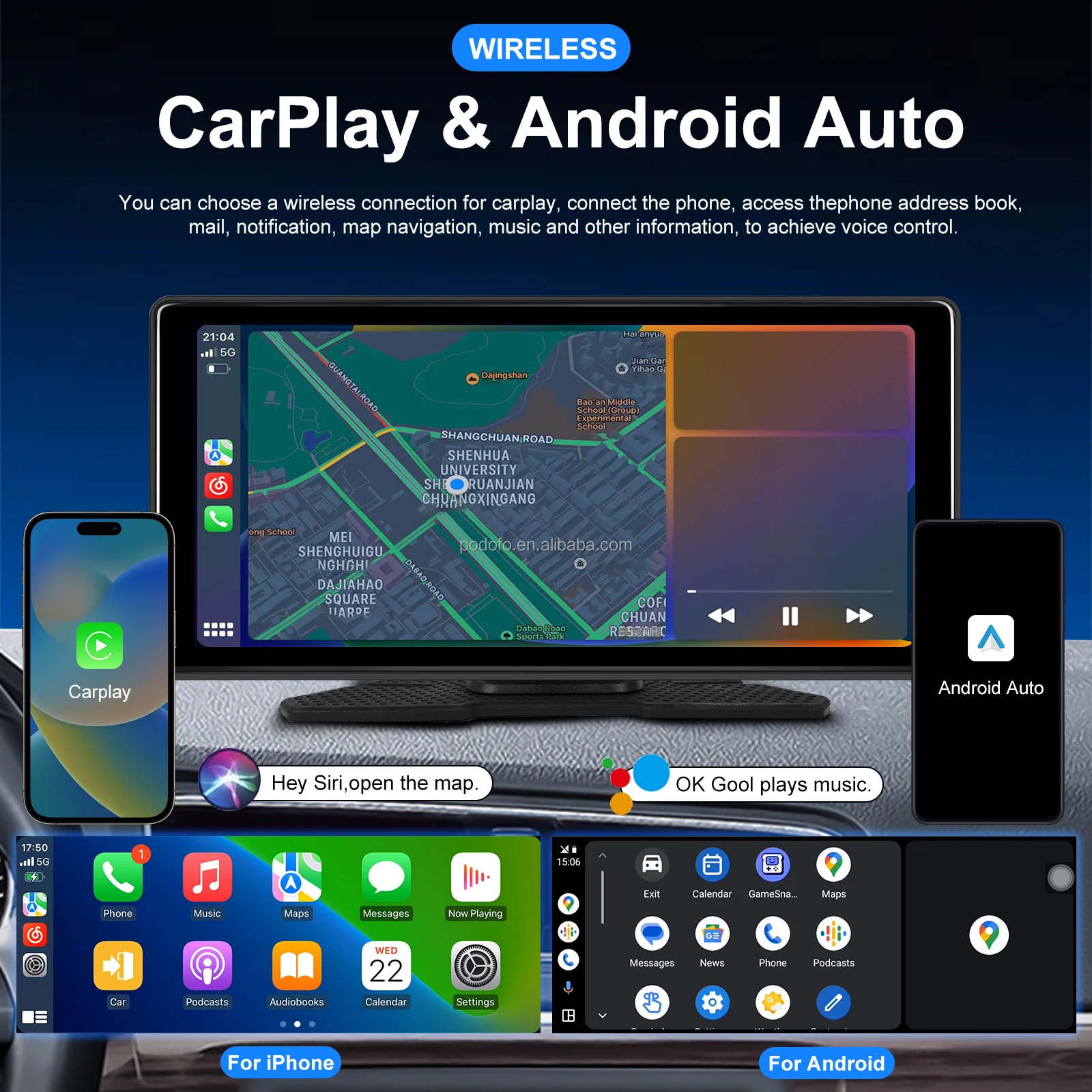 Podofo 10.36inch Autoradio Android Car Radio Portable Carplay Android