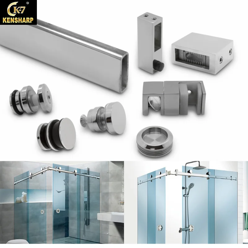 Kensharp Square Guide Rail Track Assembly Accessories Sliding Glass Shower Door Hot Satin Polish Black Heavy Runner Wheels Track