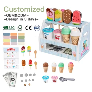 Miniature Blue Children's Wooden Play House Toy Stick Ice Group Toy Ice Cream Cone Ice Cream Popsicle Model Toy