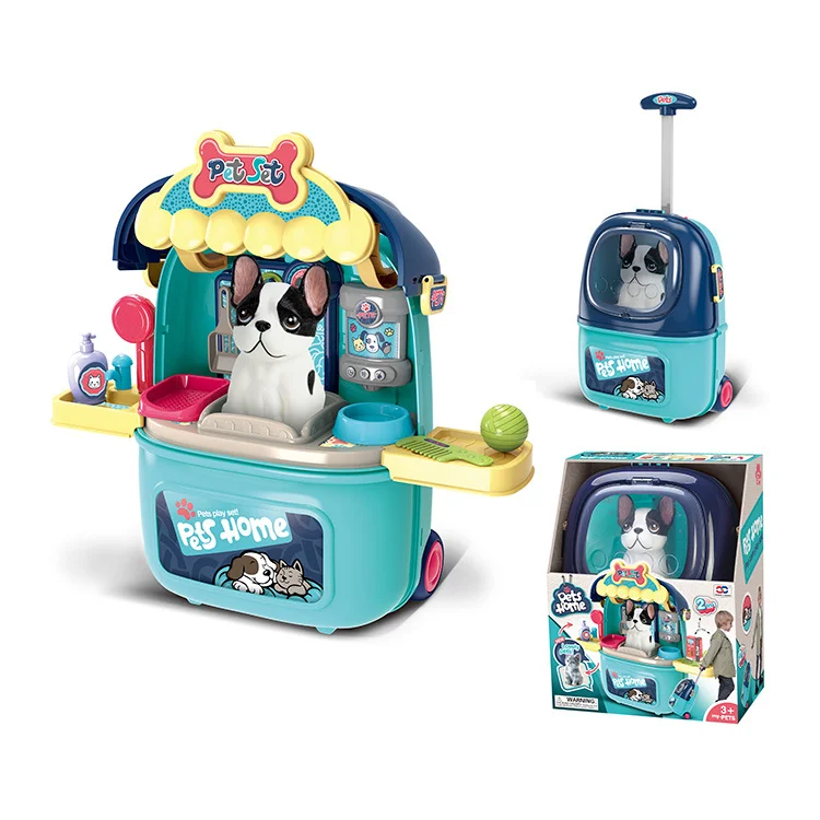 Children Girls Interactive Development Toy Simulation Feeding Pet Set Pretend Pet Care Toys Trolley Bag