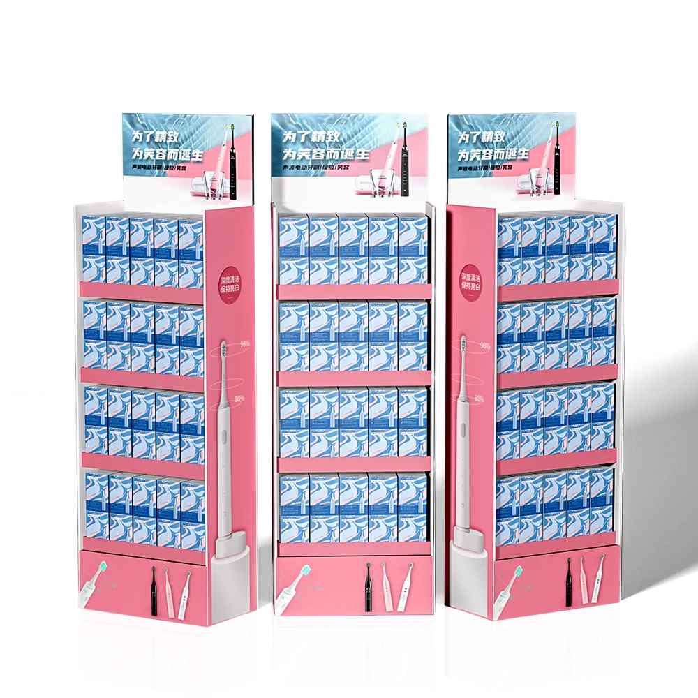 Customized Cardboard Corrugated Stand Eye-Catching Toothpaste Floor Display for Supermarket & Shopping Mall Advertising