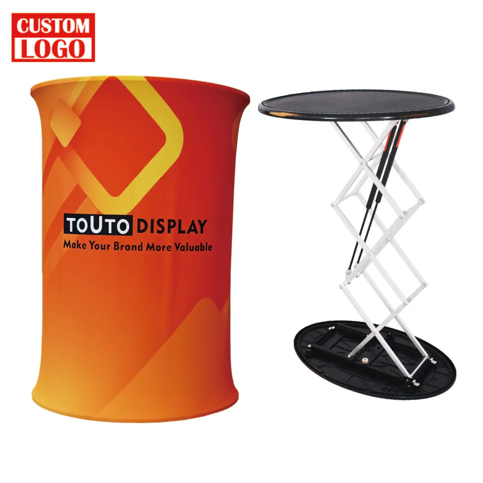 Custom Portable Pop up Trade Show Display Podium with LED Light Tension Fabric Aluminum Frame Carrying Bag