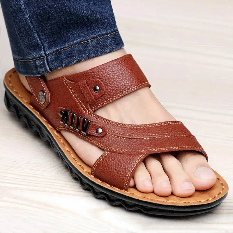 2023 Summer New Men's Sandals Fashion Genuine Leather Beach Shoes Casual Sandals