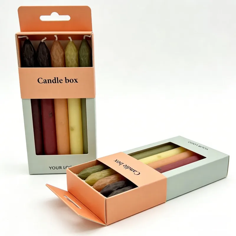 scatola regalo in cartone per 5 o 10 candele sottili, scatola pieghevole con manica trasparente, imballaggio personalizzato di lusso per candele sottili