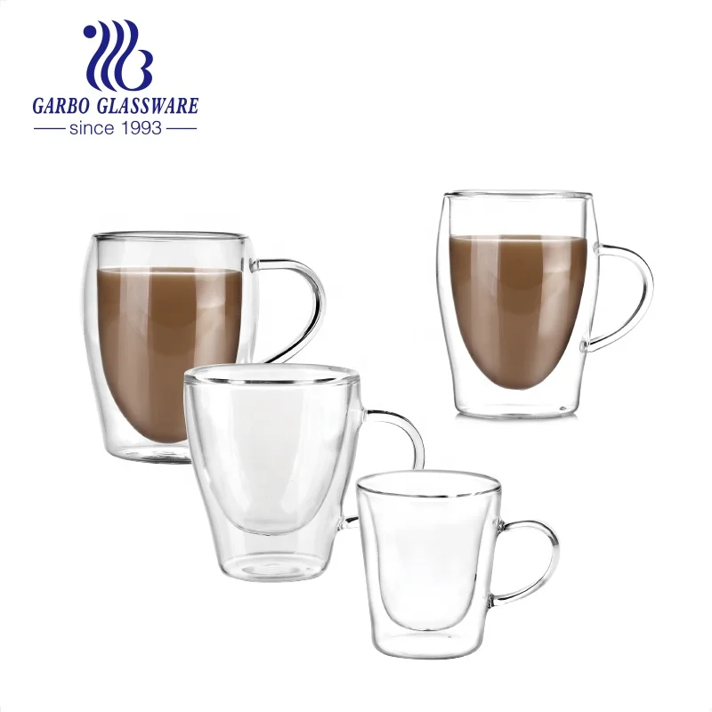 4-Pack 12 Oz Double Walled Glass Coffee Mugs with Handle,Insulated Layer  Coffee Cups,Clear Borosilicate Glass Mugs,Perfect for