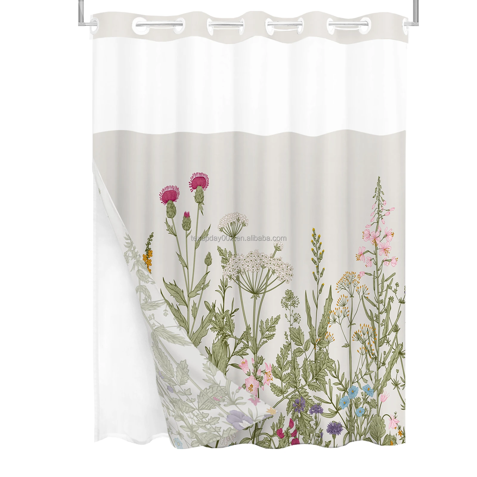 Floral Hookless Designers Novelty Waterproof Snapin Liner Fabric Customized Shower Curtain