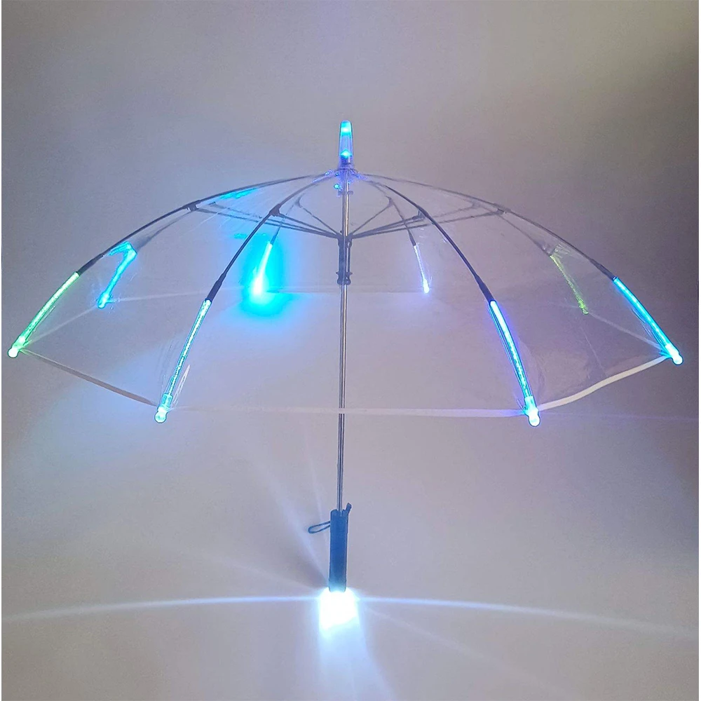 New Invention Custom LED Flying Straight Umbrellas,with Seven Color Advertisement and Transparent Design/