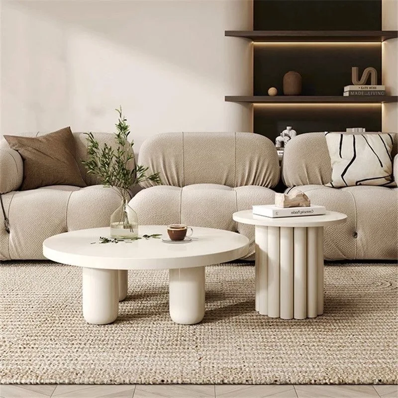 Cream Style Round Coffee Table Solid Wood Milky White Paint Living Room Creative Small Household