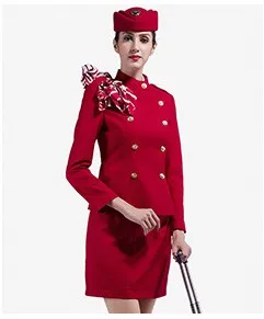 Custom High Quality Red Airline Uniform Flight Attendant Wear Air Pilot Stewardess Coat and Skirt Set for Stewardess