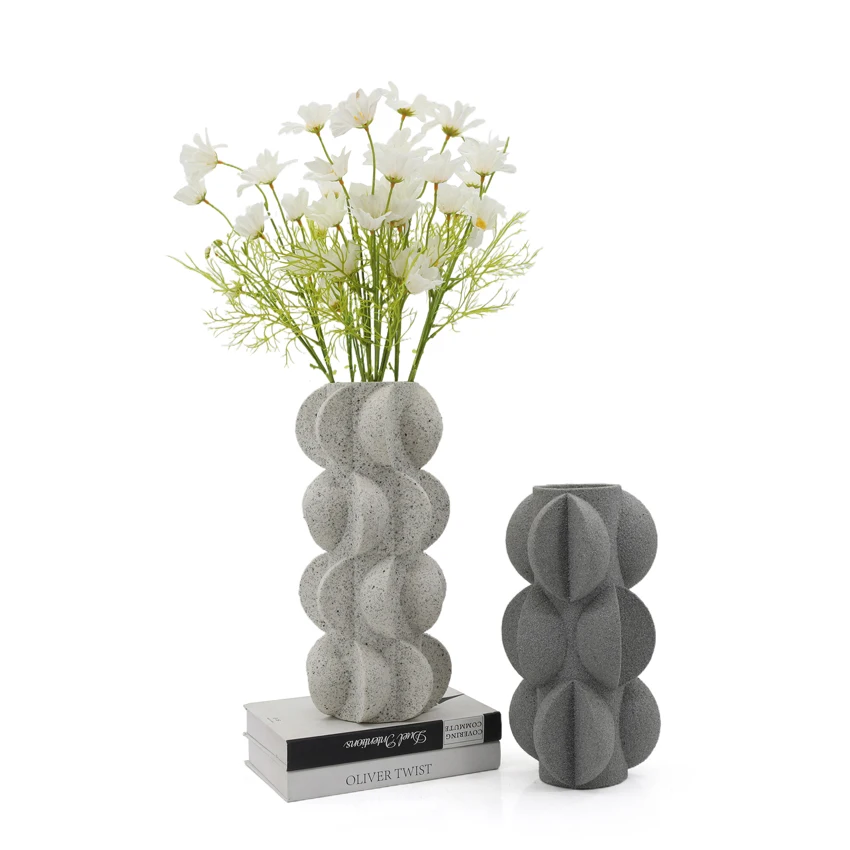 Custom Artificial Sandy-looking Resin Nordic Flower Vase For Home Desktop Decor details