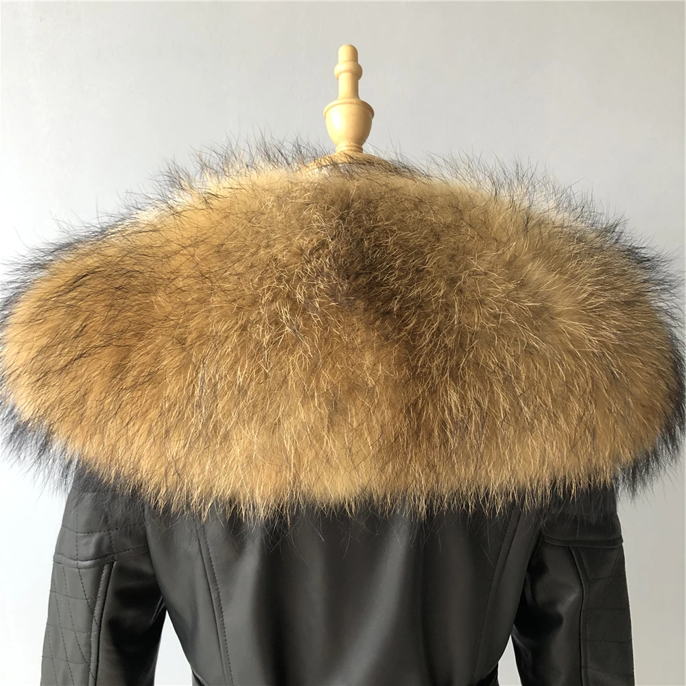 Veste En Cuir Véritable Avec Col En Fourrure De Raton Laveur - Taille 38 - Marque Maya Für - Neuf
