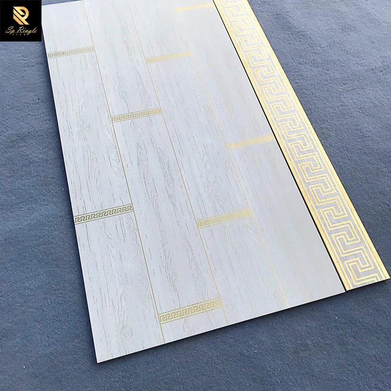 Foshan Building Materials Large Tile Slab Antique House Tile Flooring and Wall Matte Gold Vein White Wood Look Porcelain Tiles