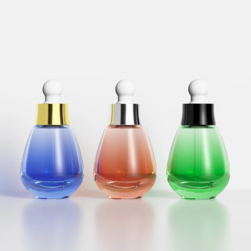 New Design Luxury 30ml Cosmetic Container Customized Logo Fancy Dropper Bottle Glass Essential Oil Bottle with Dropper
