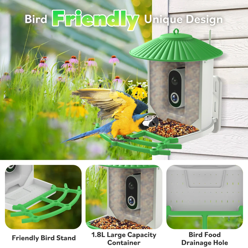 App Remote View Smart Ai Identify Bird Motion Detection 1.8L Birds Feeder Camera Wifi Outdoor Ip65 Night Vision Gift For Friend 9