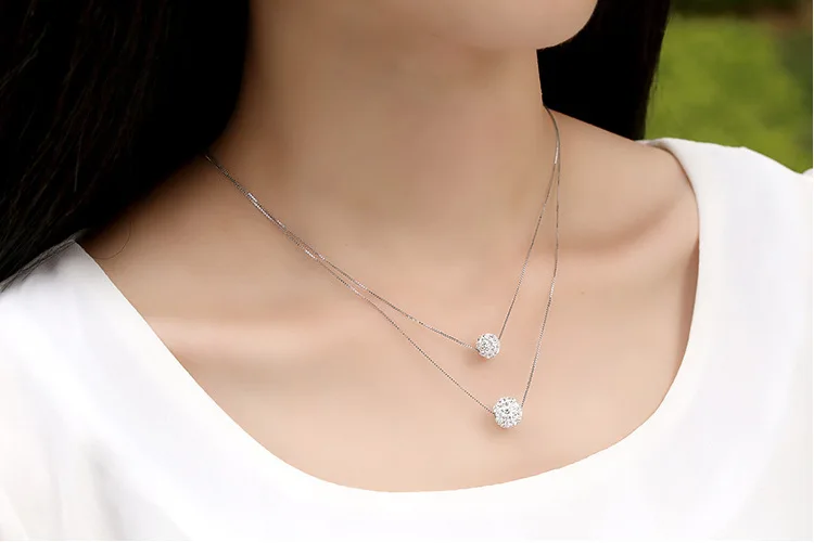 Elegant 925 Silver Double Crystal Necklace