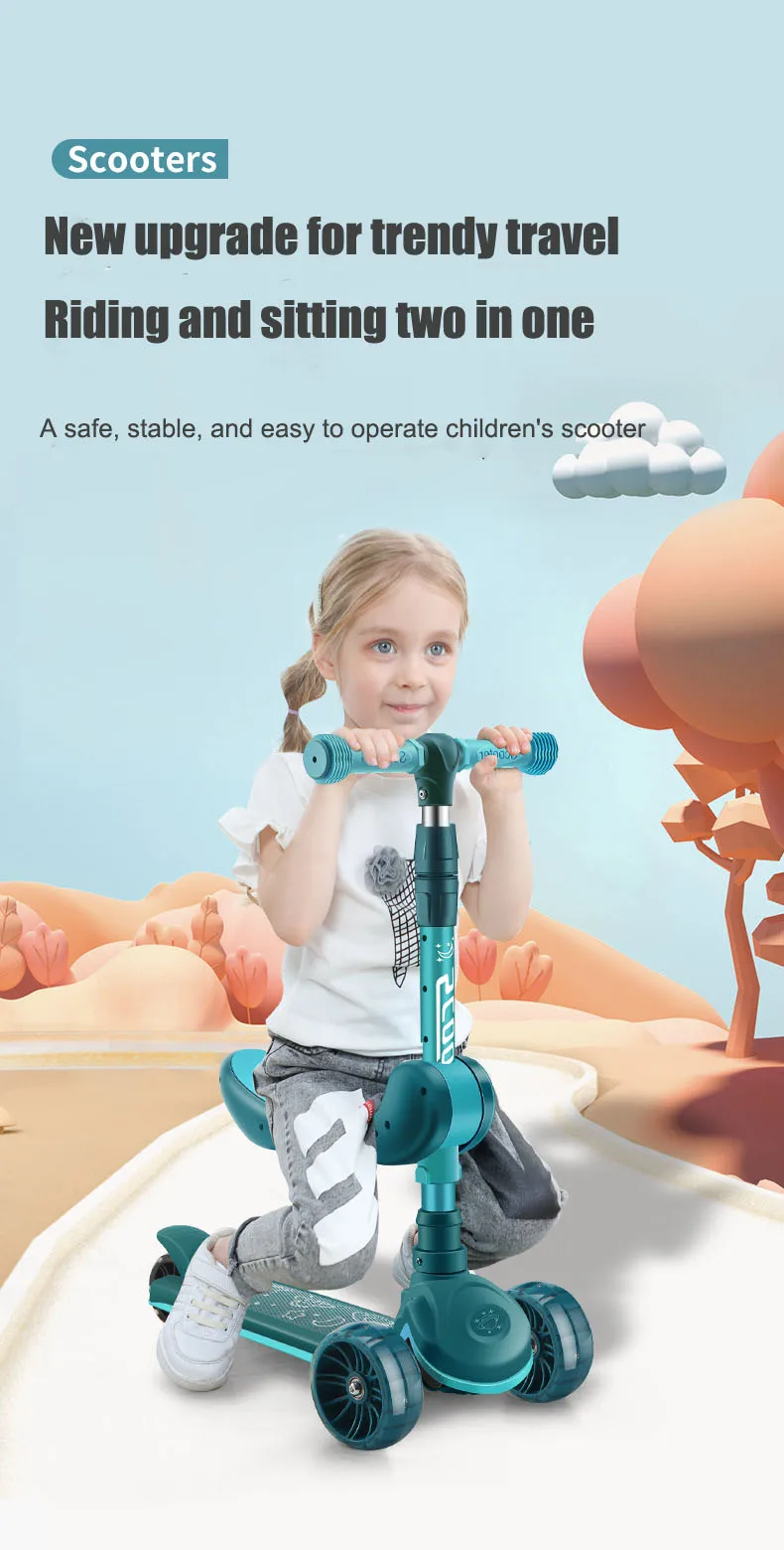 Kids 3 Wheel Seat Scooter Bike Scooter Kids Toys Led Scooter For 3 6 10