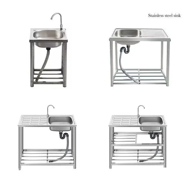Stainless Steel Freestanding Outdoor Deep Sink Kitchen Sink Table Garden Sink With Storage Shelf