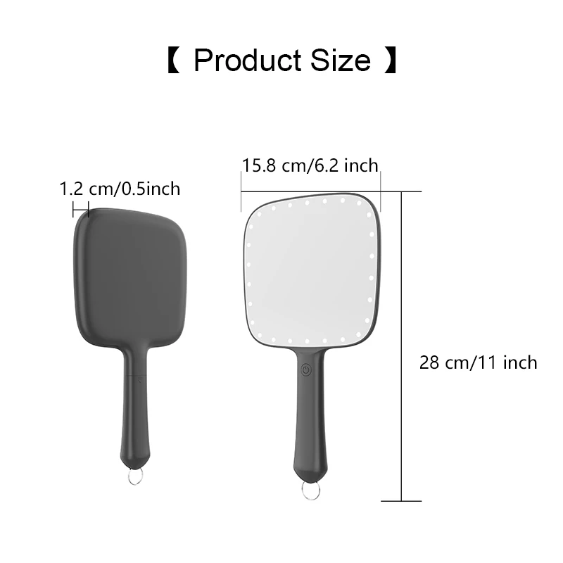 Красота Портативный Ручной Логотип Пользовательский компактный макияж светодиодный свет маленькая ручная ручка ручное зеркало с подсветкой