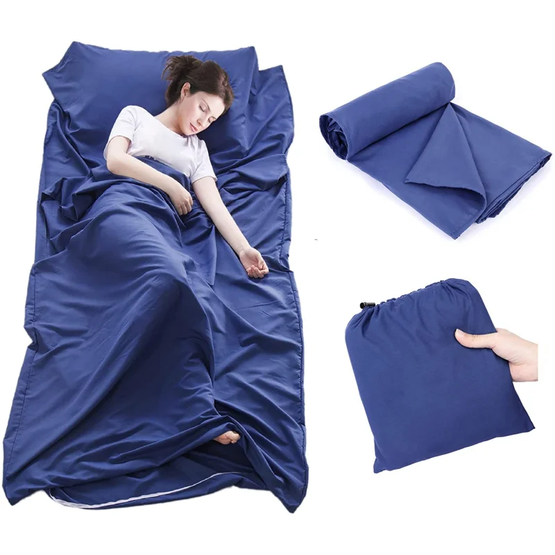 Portable Lightweight 115*210cm Sleeping Bag Liner with Pillow Slot