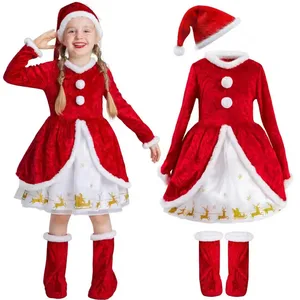 Children's Christmas Sweet Print Gold Velvet Short Plush Eco-friendly Carnival Costume Hat & Skirt Unisex