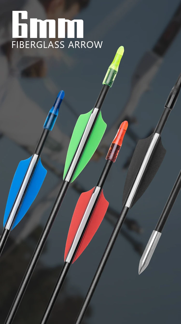6mm Fiberglass Arrow,Archery Bulk Shooting Recurve Bows Practice Arrows
