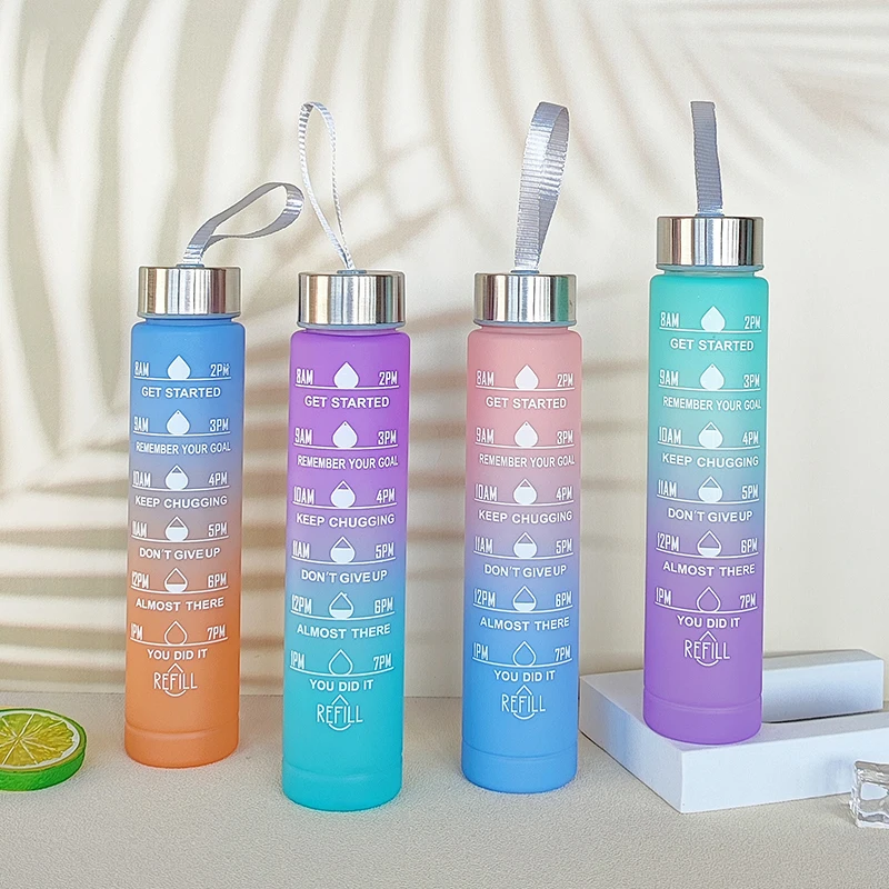 2L Half Gallon Plastic Sport Water Bottle Set Frosted Motivational ...