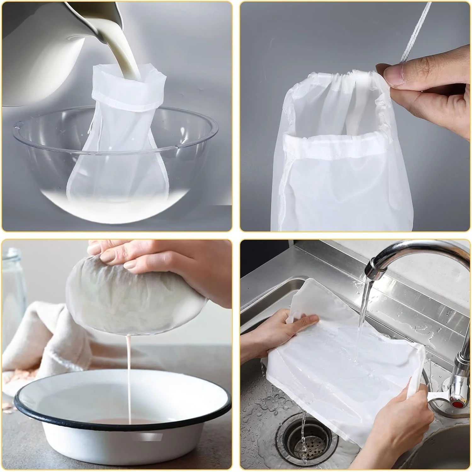 Reusable Nut Milk Bag – Fine Mesh Food Strainer, Nylon Cheesecloth For Almond Milk, Coffee, Juicing