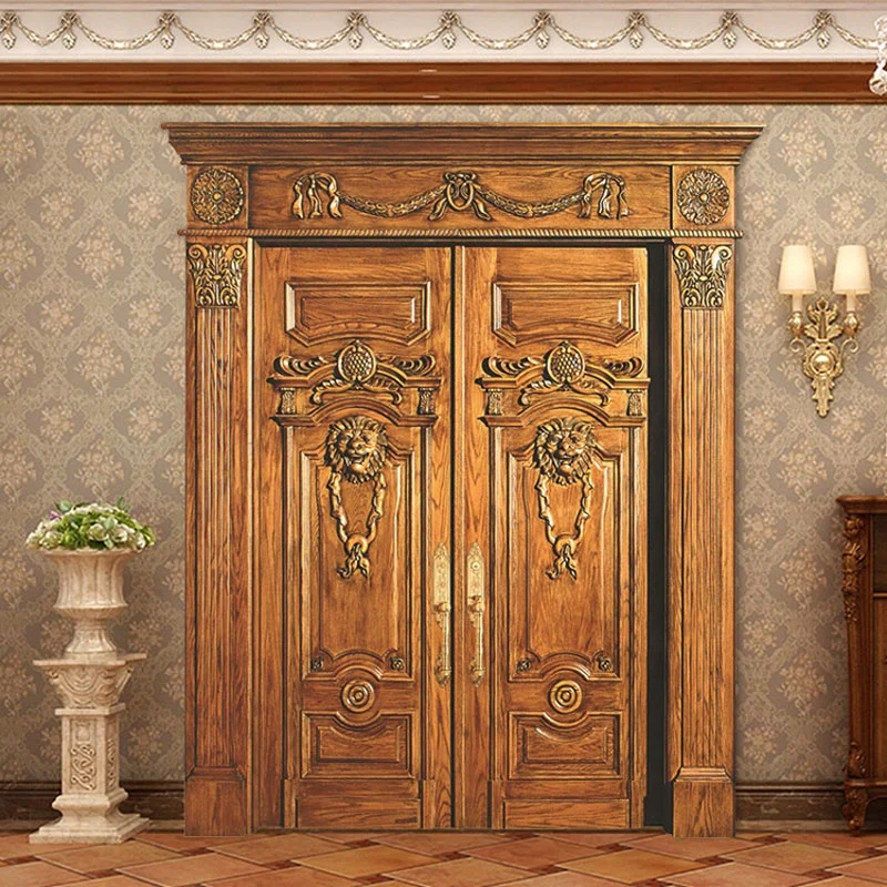 Oak Luxury Villa Main Entrance Front Door Retro Phoenix Carved