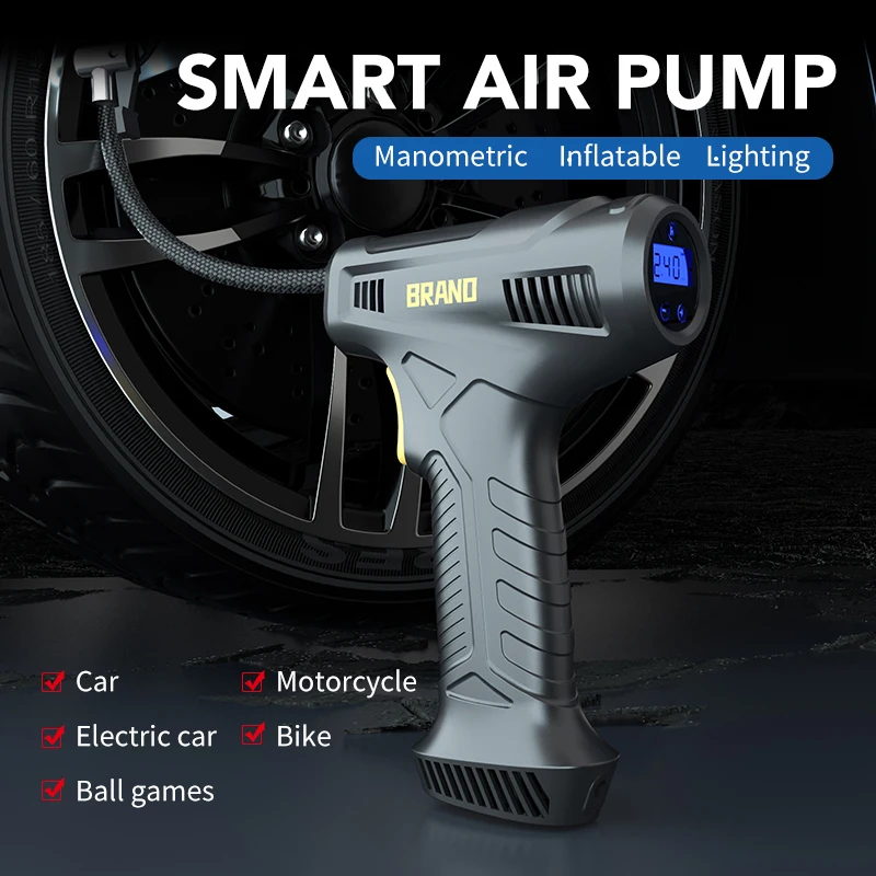 HF8166 Wireless Digital Cord Pointed Multi-mode Portable Car air Compressor Gun Type Bike Tyre Balloon Air Inflator Pump