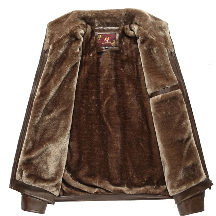 Fur thickened pu leather windproof jacket winter coats for men_voghion.com