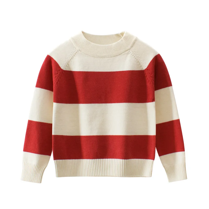 Kids Girls Boys Long Sleeve Cotton Crewneck Cute Striped Sweater Sweatshirts Top
