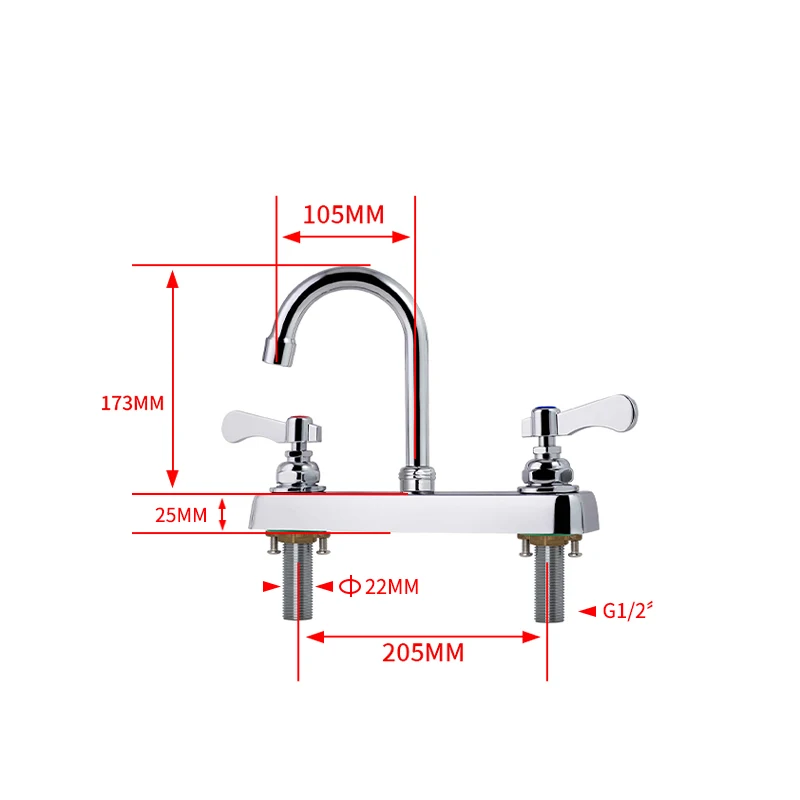 Commercial Kitchen Faucets Modern Design Dual Handle Brass Kitchen Faucet Tap for Hotel Kitchen and Bathroom Use details