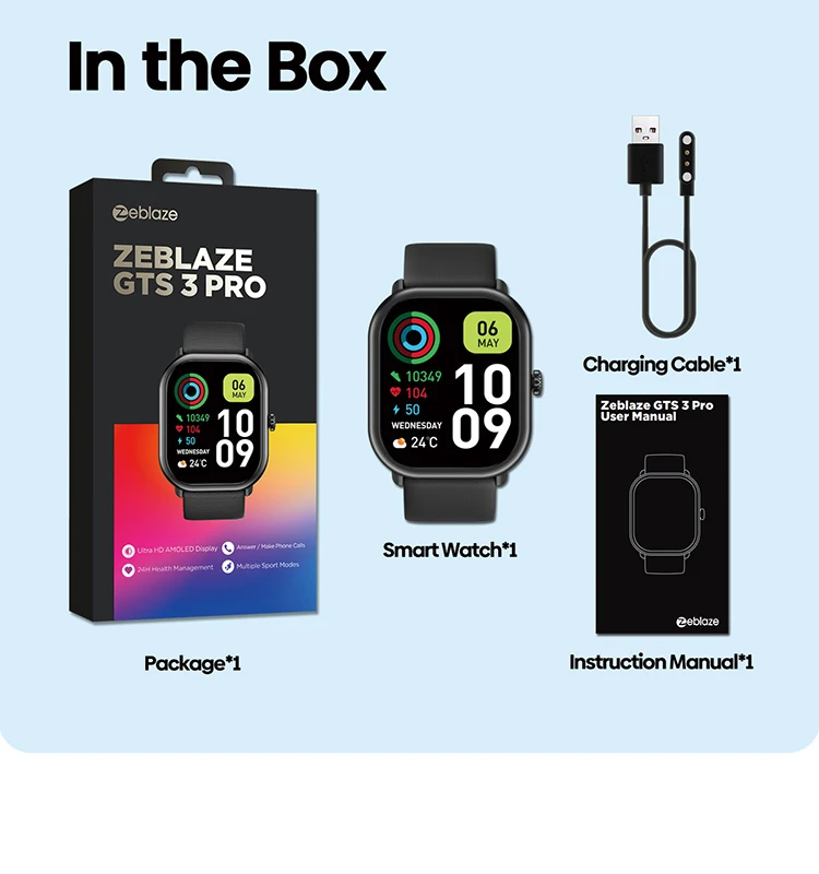 New Zeblaze GTS 3 Pro AMOLED Screen Bluetooth Phone Calls Health and Fitness Tracking Smartwatch