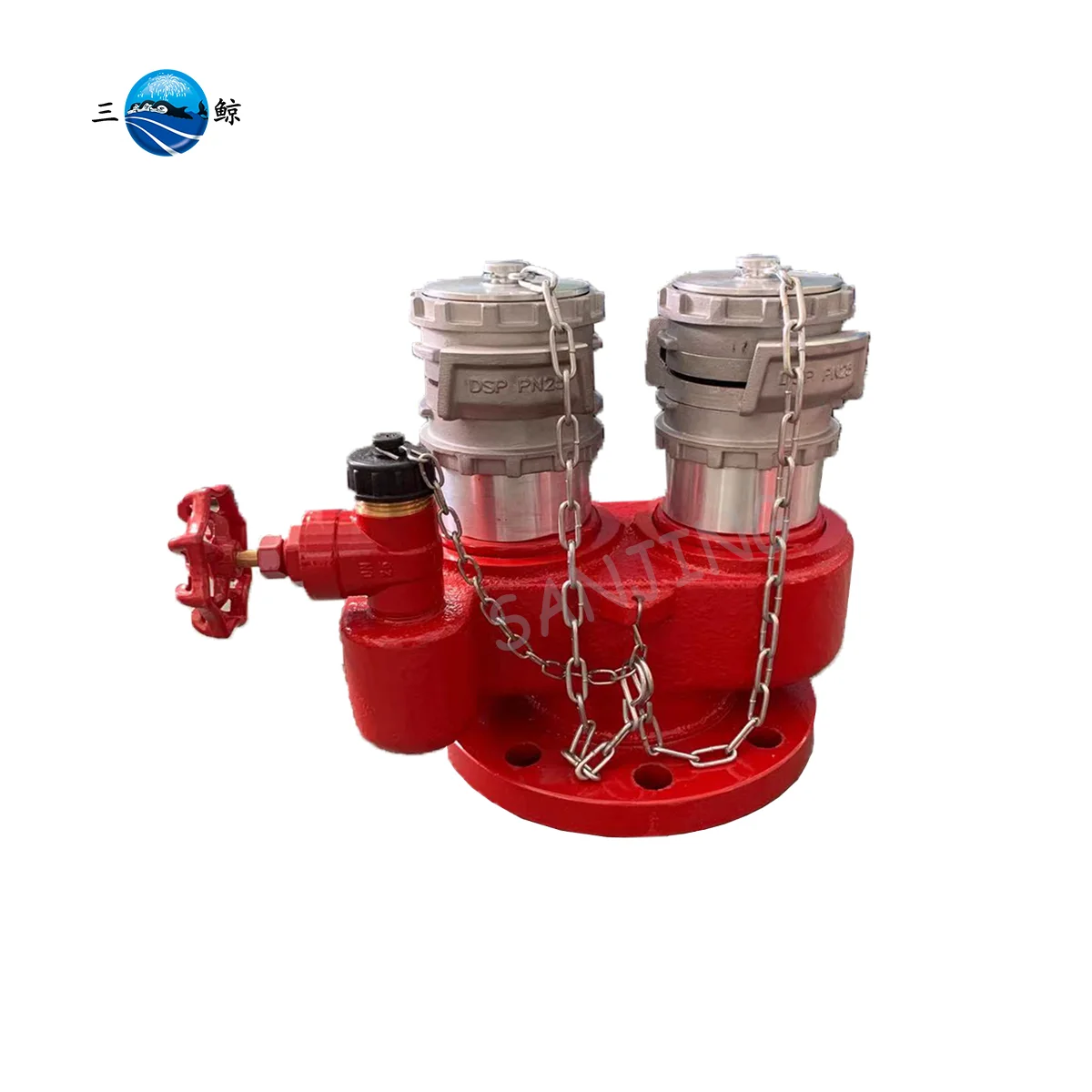 Hot Sales Red Painted Siamese 4 Ways Fire Department Connection With Drain Valve Fire Water Pump Connector