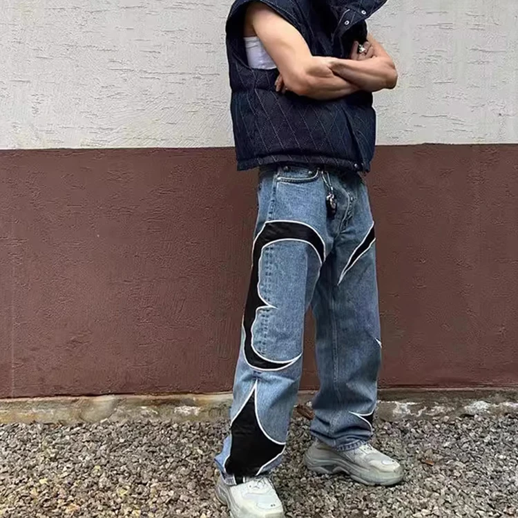 Vintage Mid Hop Wide Leg Baggy Botton Denim Fabric Jean Trousers Custom High Quality Fashion Casual Woven High Waist