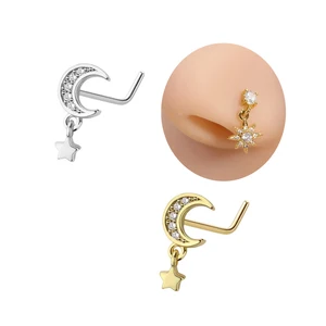 Dangle Nose Piercing Moon Star Nose Stud Ring Stainless Steel  New Trendy Piercing Fashionable Body Jewelry