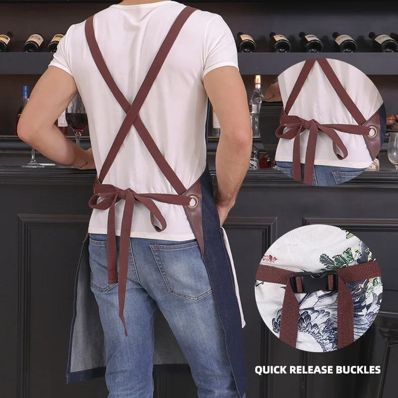 Changrong Custom Logo Unisex High Quality Vintage Blue Jeans Restaurant