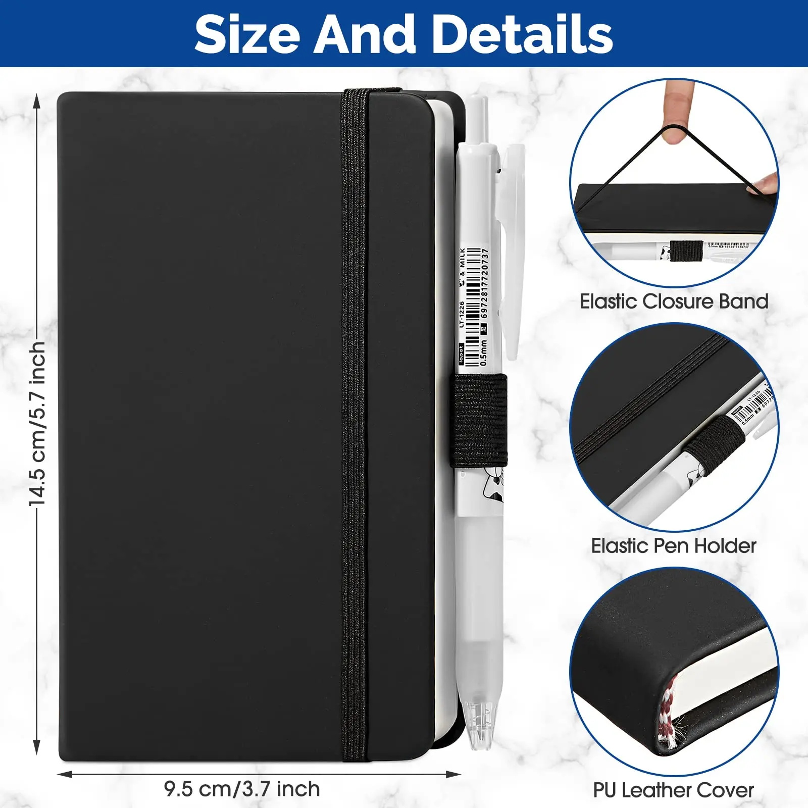 Competitive Pricing Custom Embossing logo Branded A5 Notepad with Pen Holder Mini Journal Waterproof A7 PU Leather Notebooks