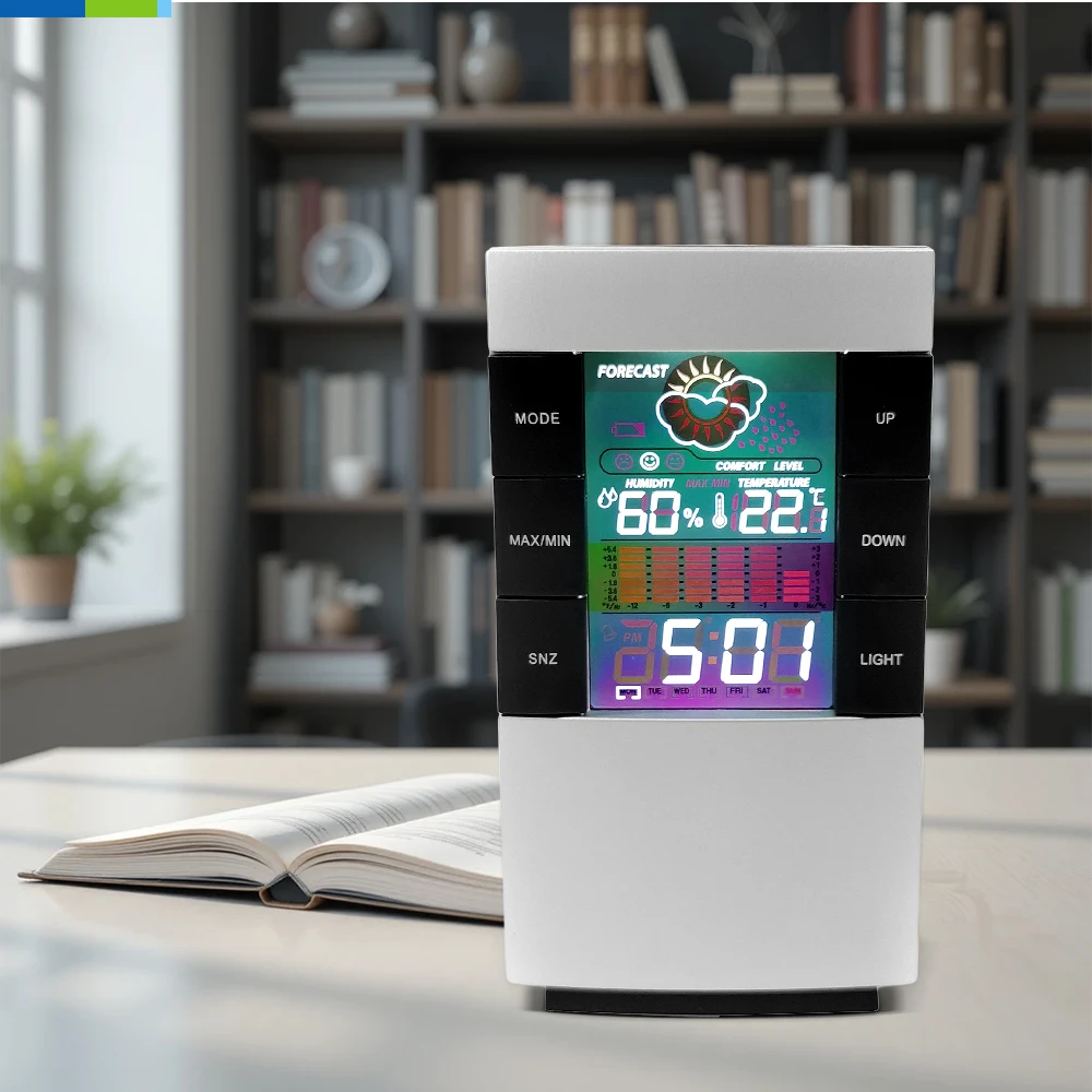 Colorful LED Back Light Weather Forecast Clock 12 Hour Thermometer Trend Silica Gel Alarm Wall Clock Home Decor Smart Speaker