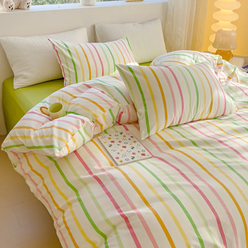 AOYATEX New design Polyester Bedding set Rainbow striped Printed duvet cover Three piece set details