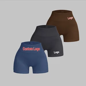 Custom Logo High Waist Outdoor Sport Workout Shorts Women Gym Fitness Ribbed Yoga Seamless Shorts Quickly Dry Cycling Activewear