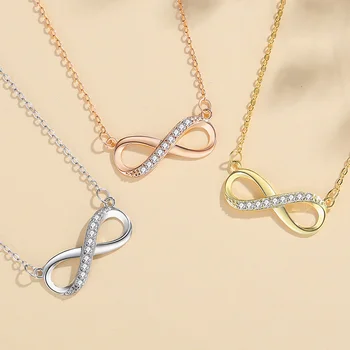 Minimalist Infinity Pendant Necklace Real S925 White Gold Color Mother's Day Gift