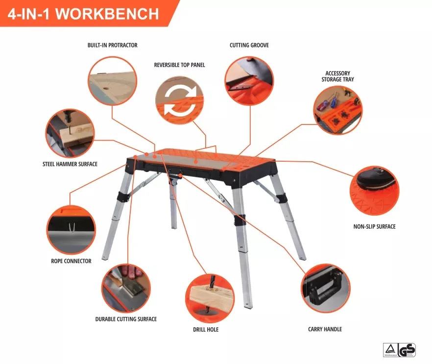 VERTAK Workshop Adjustable Work Table Multifunctional Outdoor Mobile Folding Work Bench