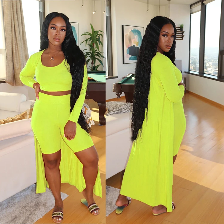 1041316 New Arrival 2021 Women Fashion Clothing Solid color Plus Size Women 3 Piece Set