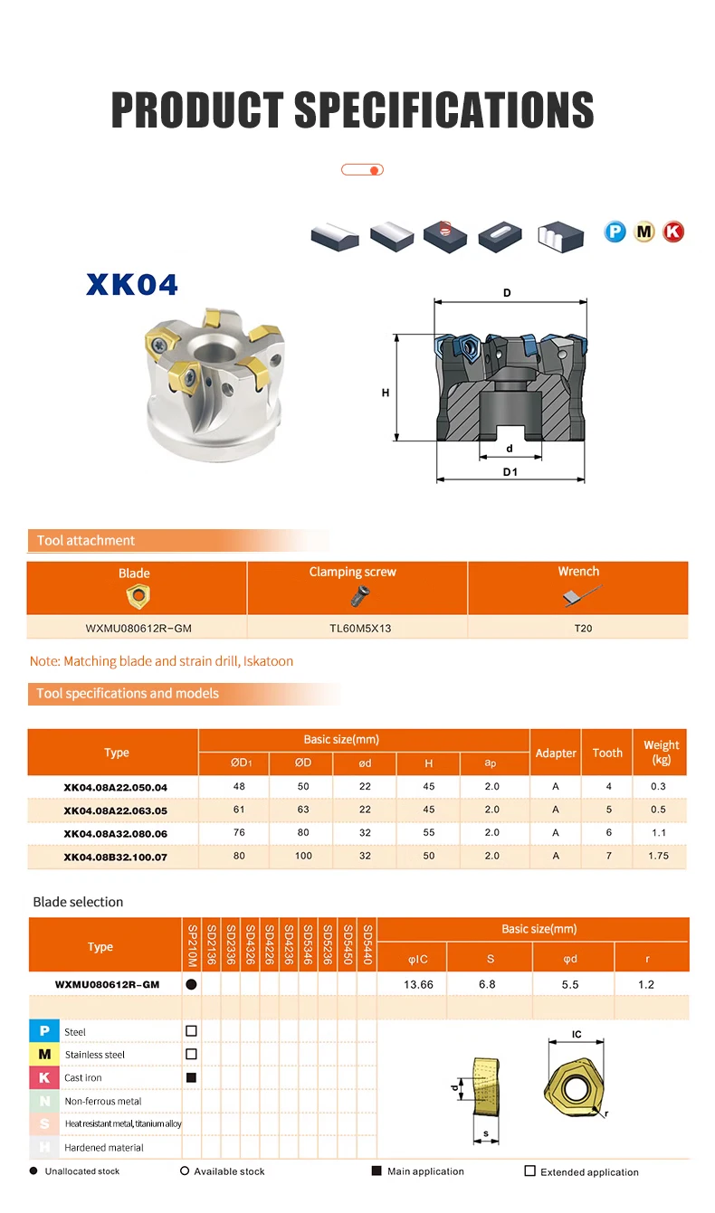 High Feed Milling Cutter Disc Xk04 Series For Cnc Milling Machine With