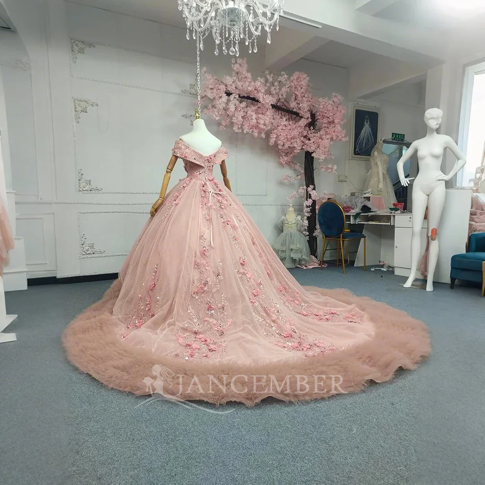 Pink Blue Green Tulle Quinceanera Dresses Ball Gown Birthday Party Dress  Lace Up Graduation Gown Vestidos Lsany12